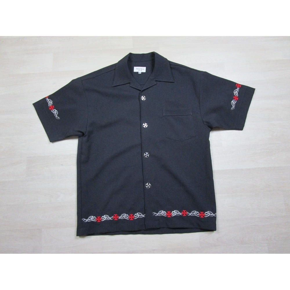 Vintage Spanish Harlem Relaxed Button Up (M) Iron Cross Y2K Tribal Flame Biker